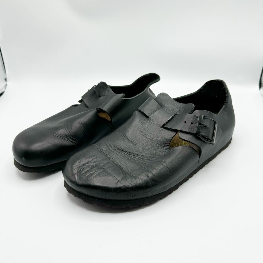 Birkenstock Womens 40 London Clogs Black Oiled Leather Boston Buckle